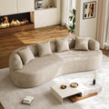 Light‑Brown Chenille Curved 4‑Seater Sofa