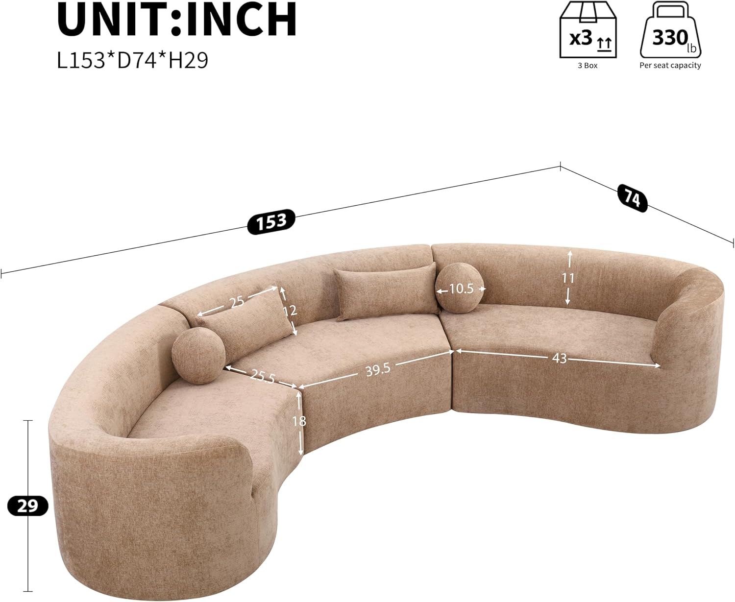 Oversized Curved Chenille Sectional Sofa