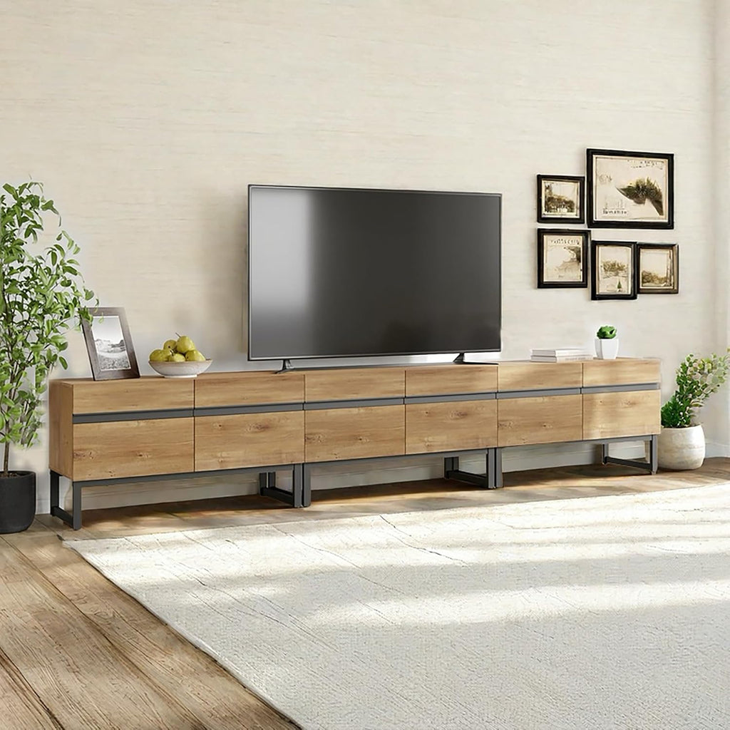 Oak Modern Large Storage TV Console Stand