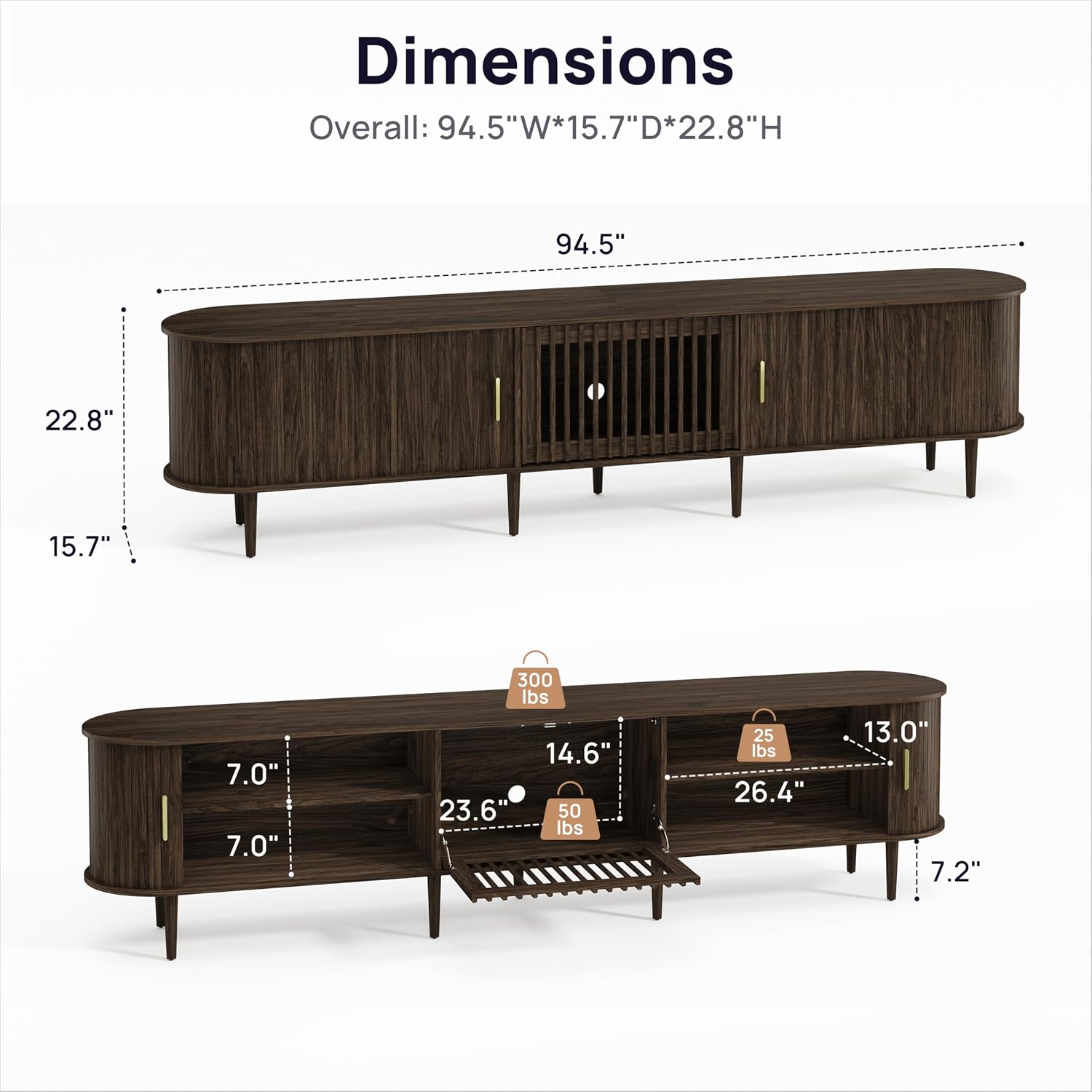 Fluted Walnut Modern Large TV Console Stand