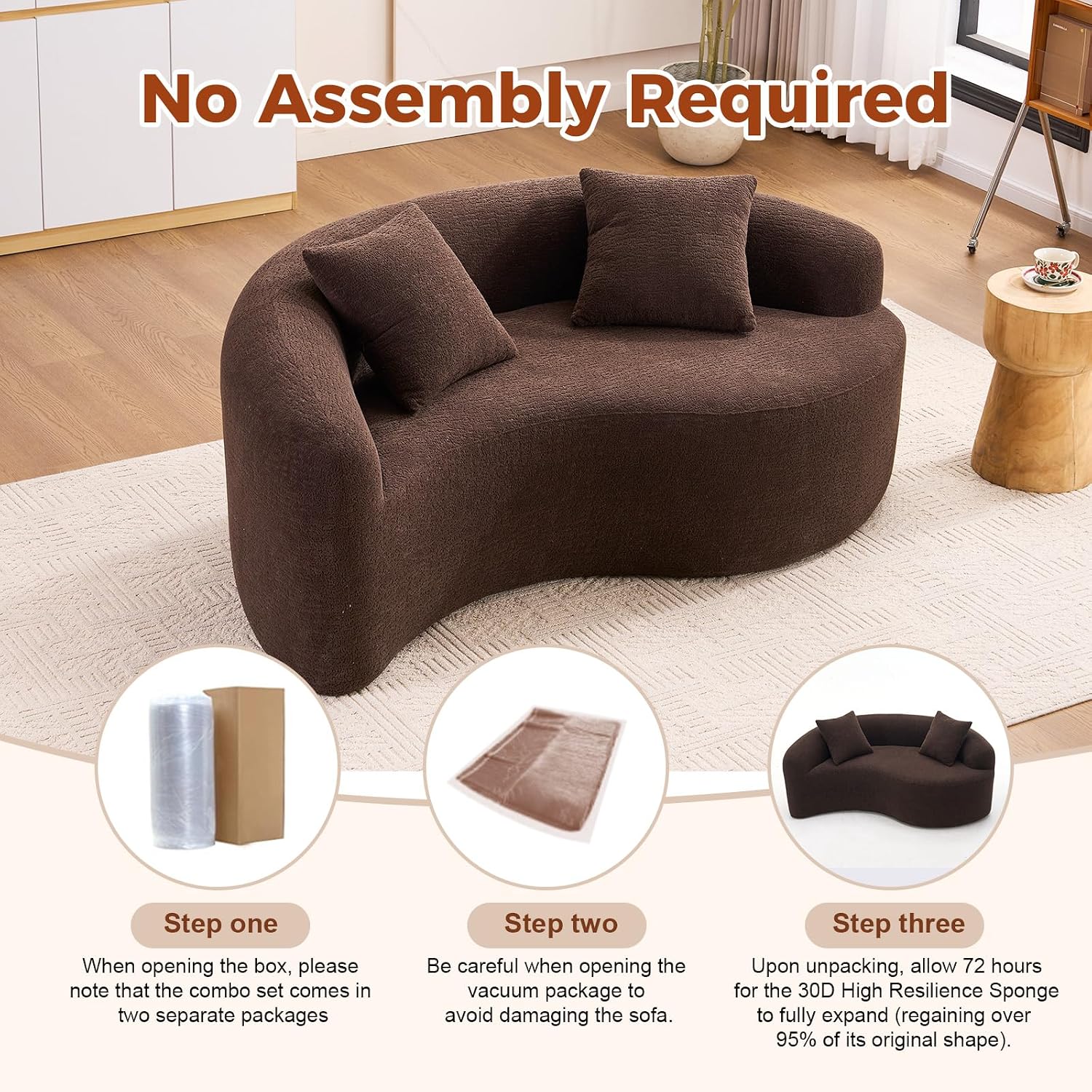 Brown Chenille Curved Loveseat Sofa