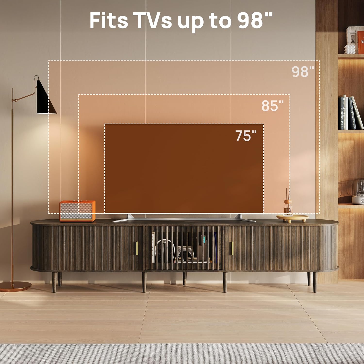 Fluted Walnut Modern Large TV Console Stand