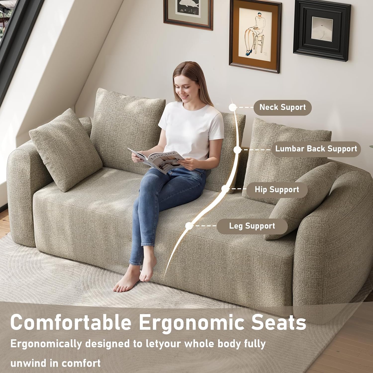 Camel Chenille Curved Cloud Sofa Couch
