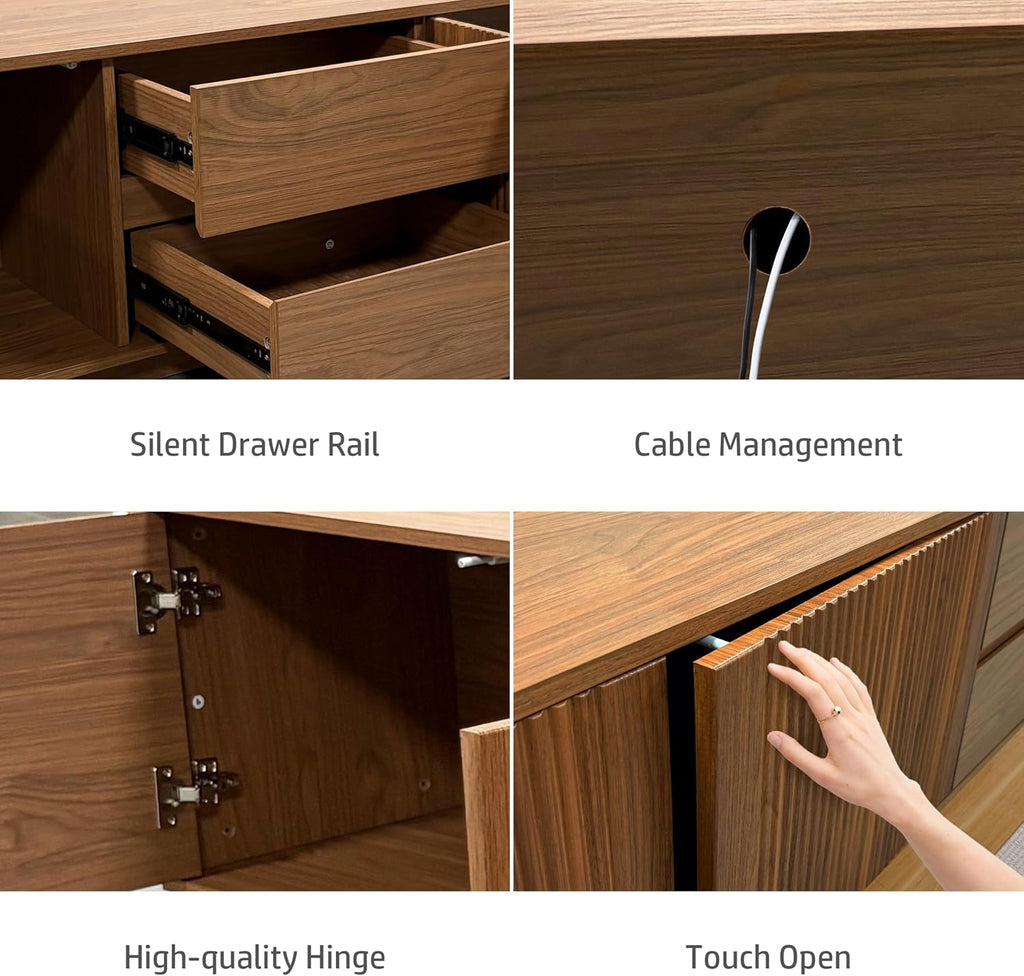 Fluted Modern Walnut TV Stand Console
