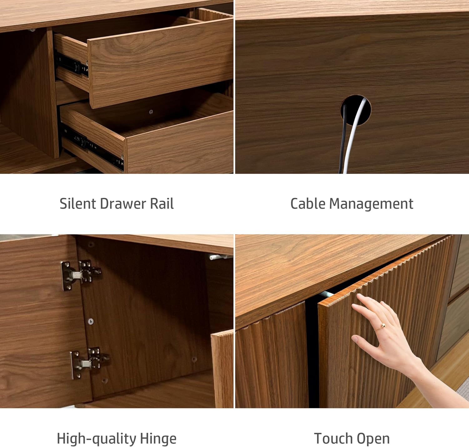 Fluted Modern Walnut TV Stand Console