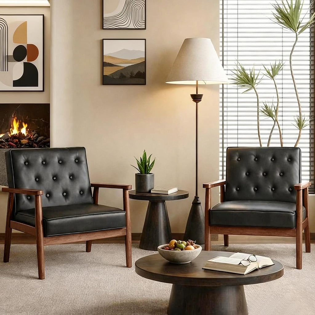 Black Leather Office Guest Accent Chairs