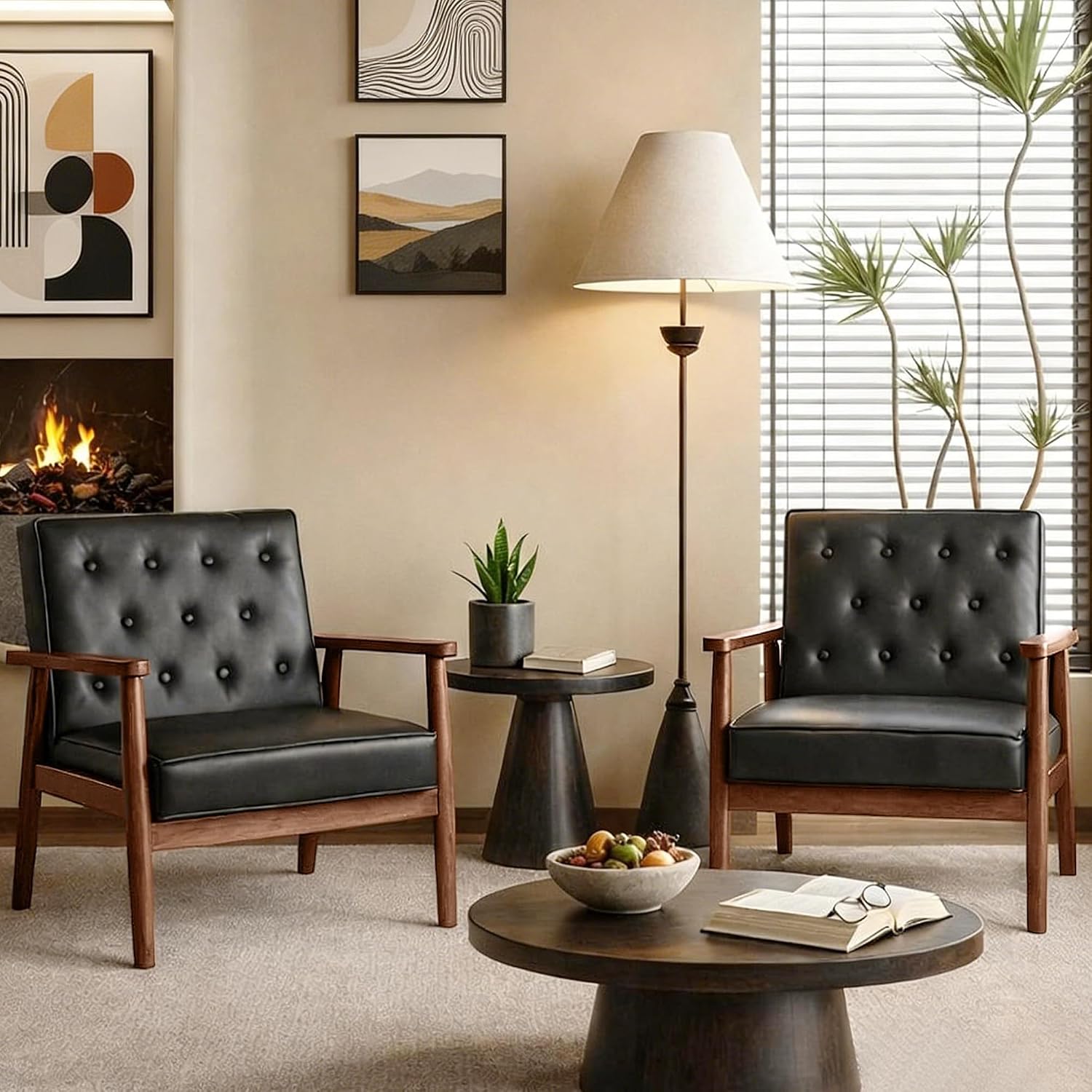 Black Leather Office Guest Accent Chairs