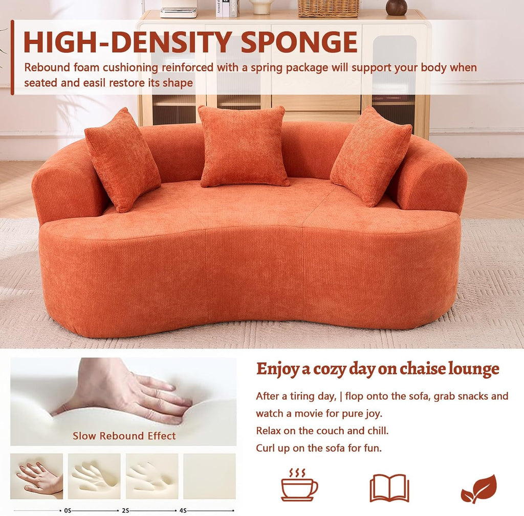 Orange Chenille Curved Loveseat Sofa
