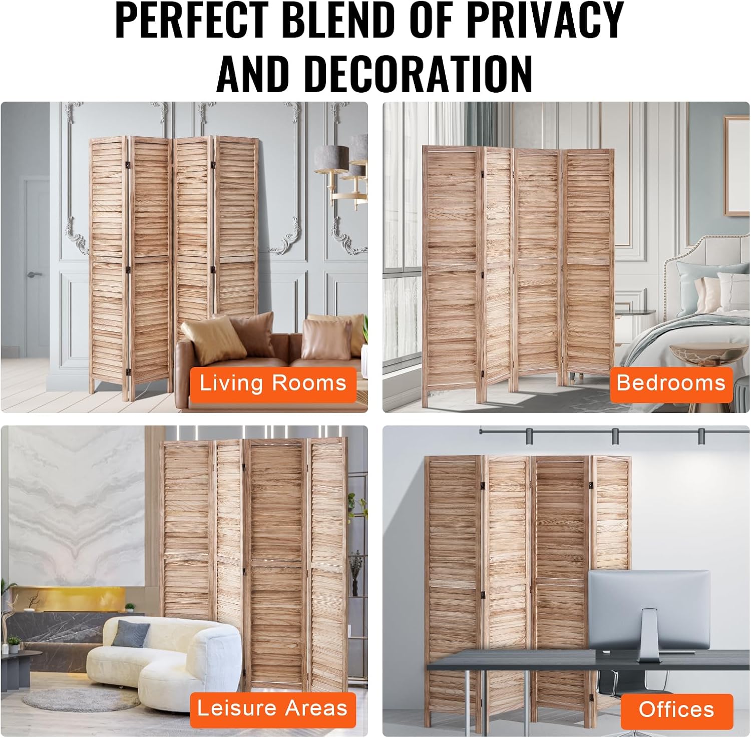 Louvered Wooden Folding Privacy Room Divider