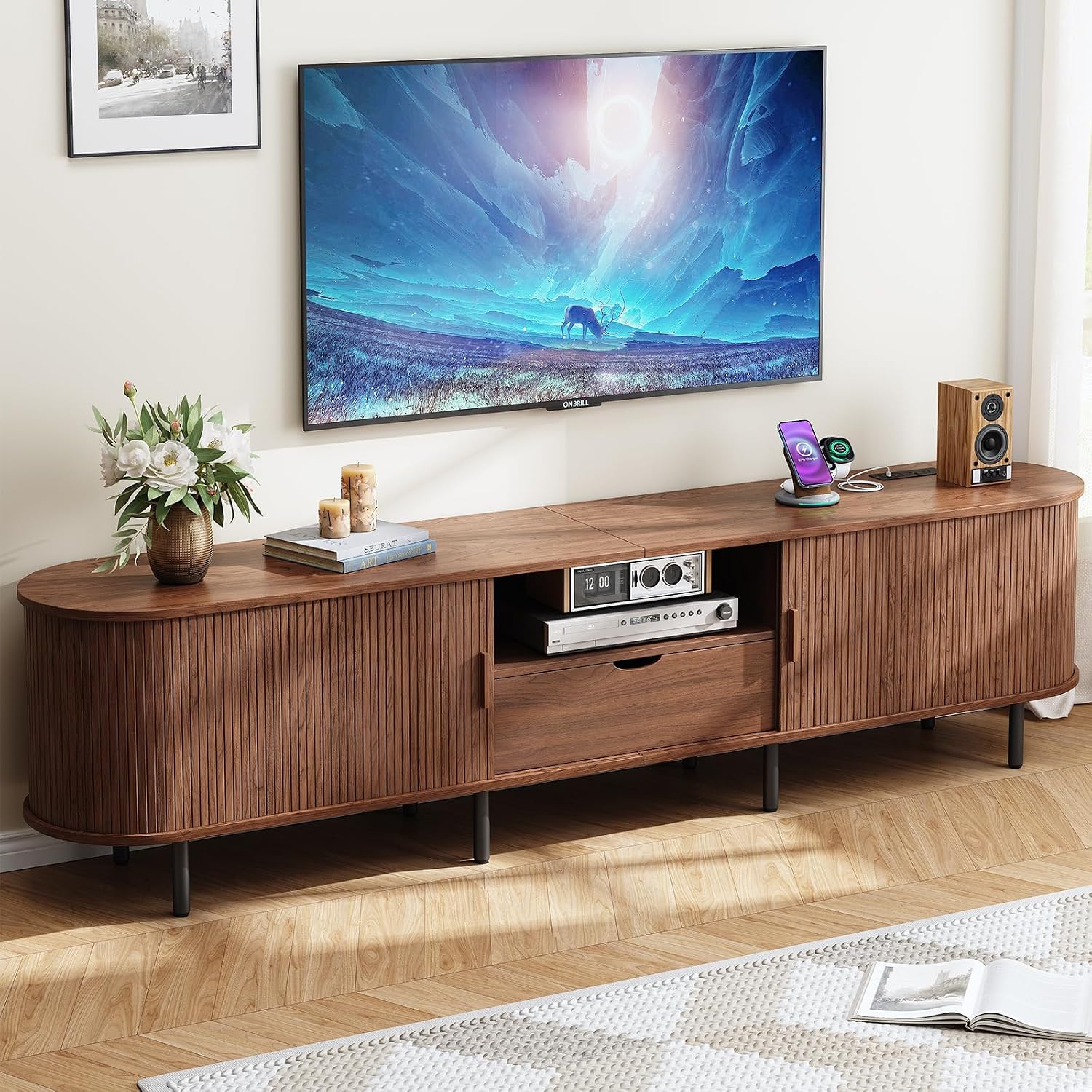 Walnut TV Stand With Power Outlet