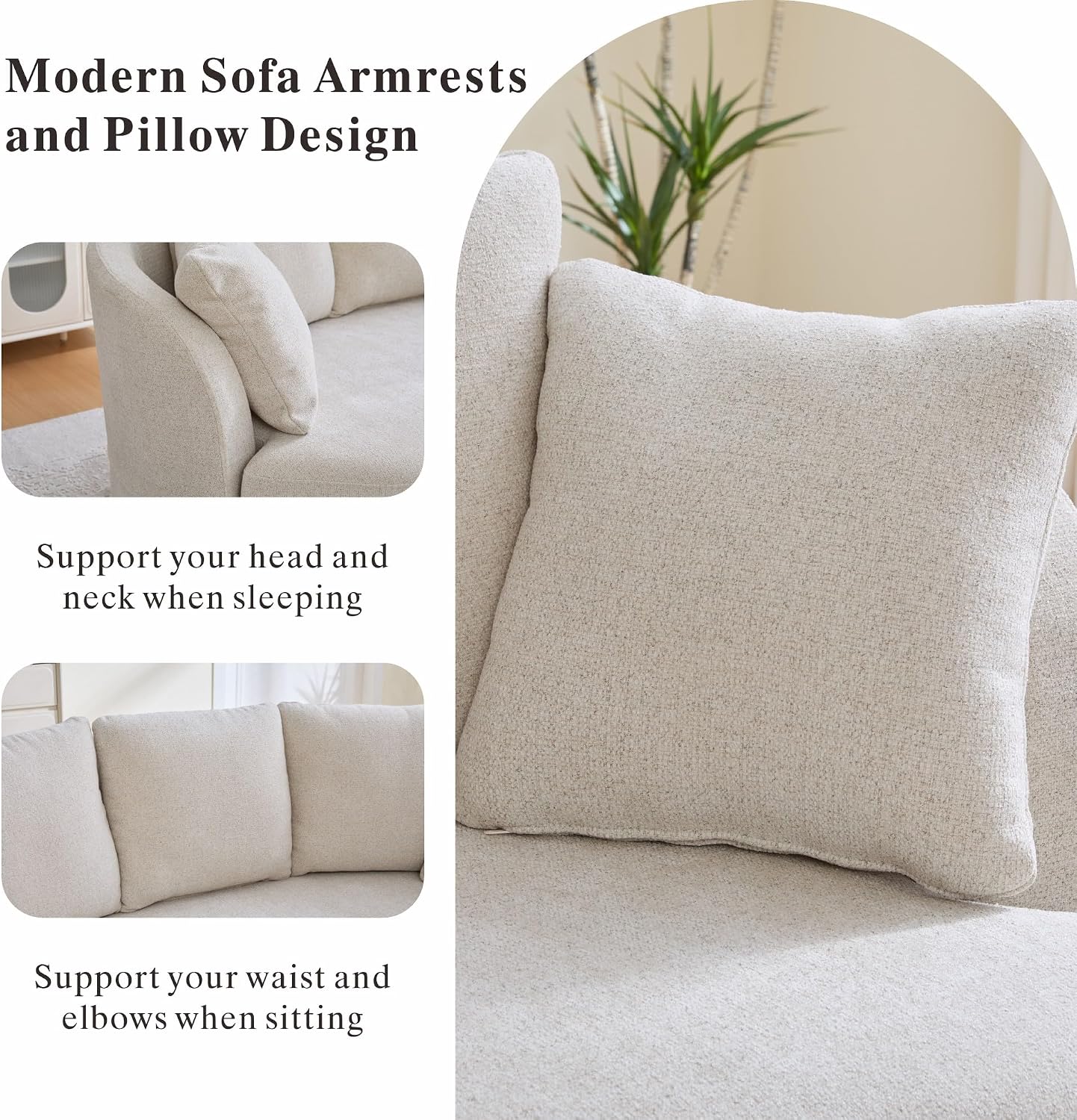 Beige Modern Curved 3‑Seater Sofa