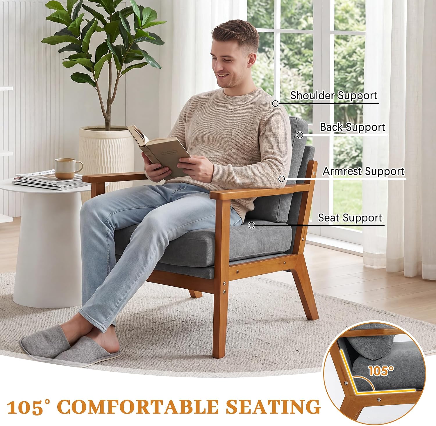 Grey Chenille Mid‑Century Accent Chairs