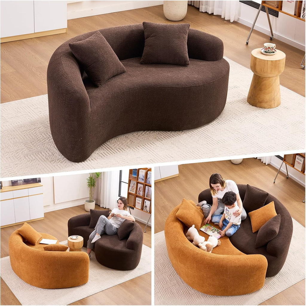 Brown Chenille Curved Loveseat Sofa