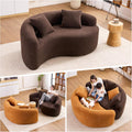 Brown Chenille Curved Loveseat Sofa