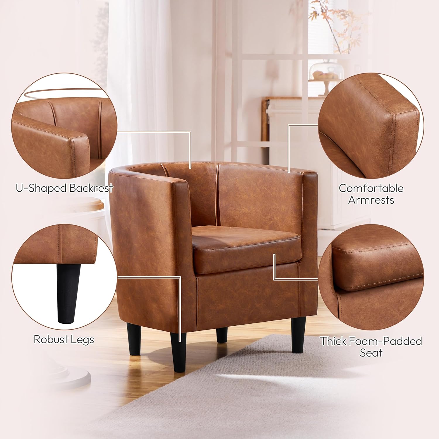 Brown Modern Barrel Accent Chairs Set