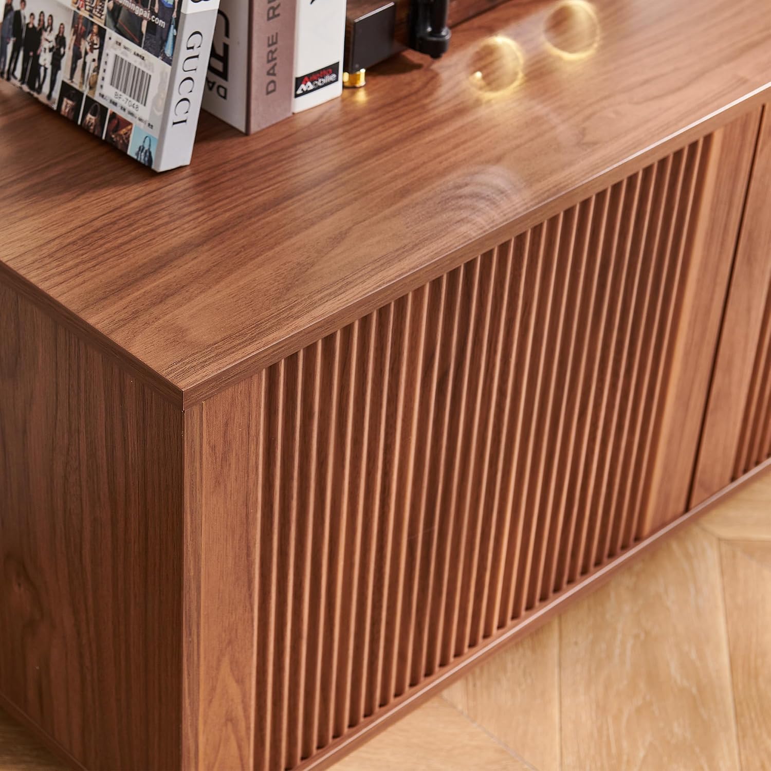 Fluted Modern Walnut TV Stand Console