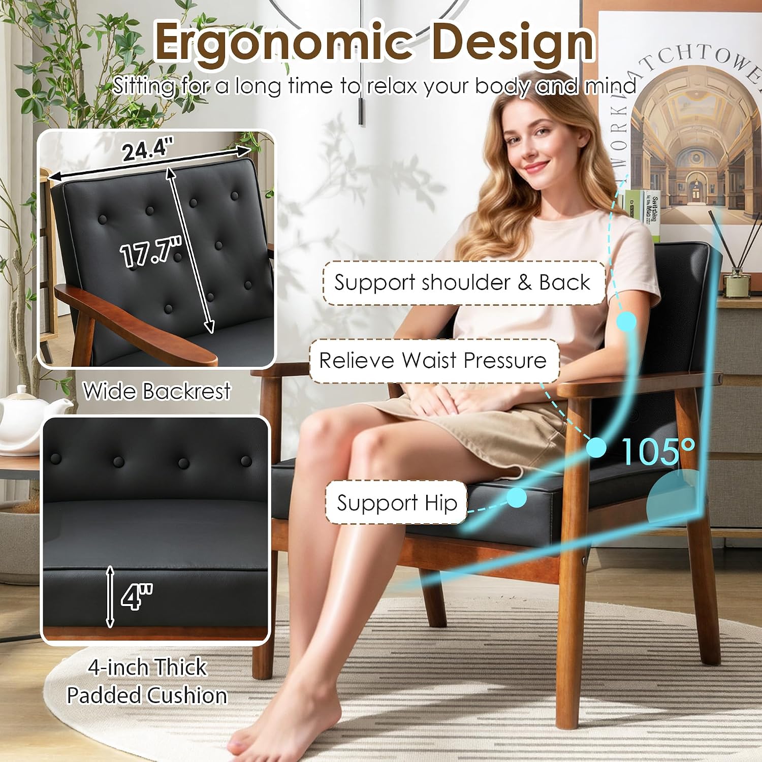 Black Leather Office Guest Accent Chairs
