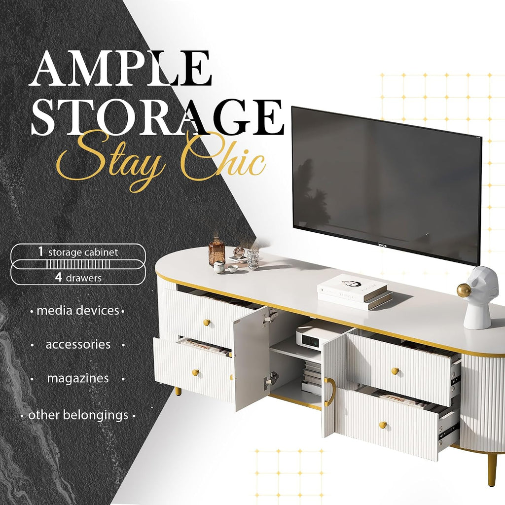White Curved Modern Storage TV Console
