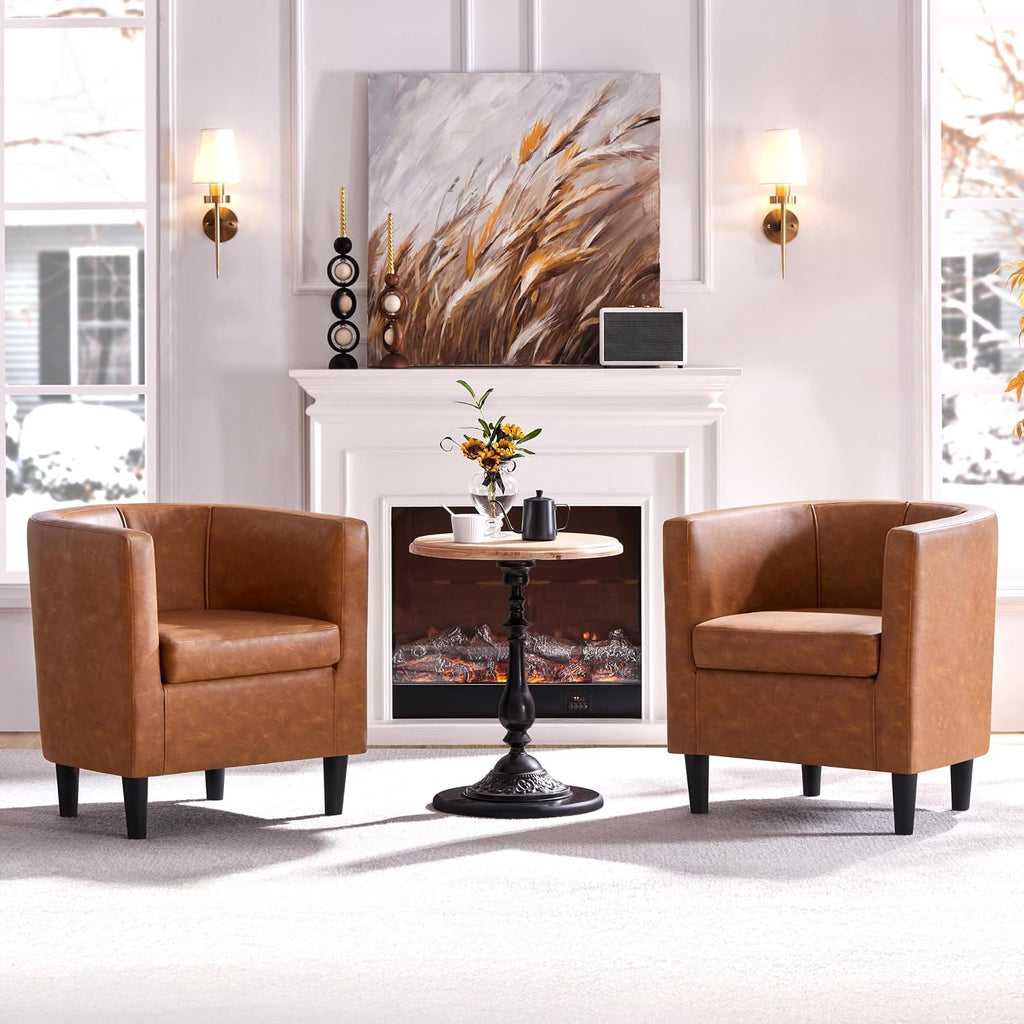 Brown Modern Barrel Accent Chairs Set