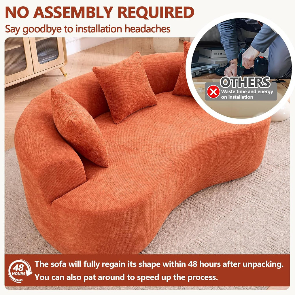 Orange Chenille Curved Loveseat Sofa
