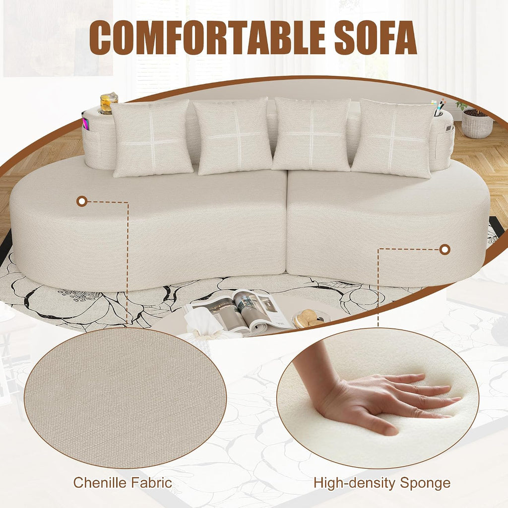 Beige Chenille Curved Sectional Sofa