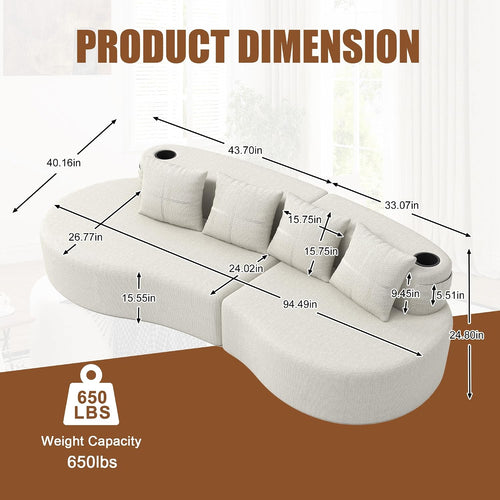Beige Chenille Curved Sectional Sofa