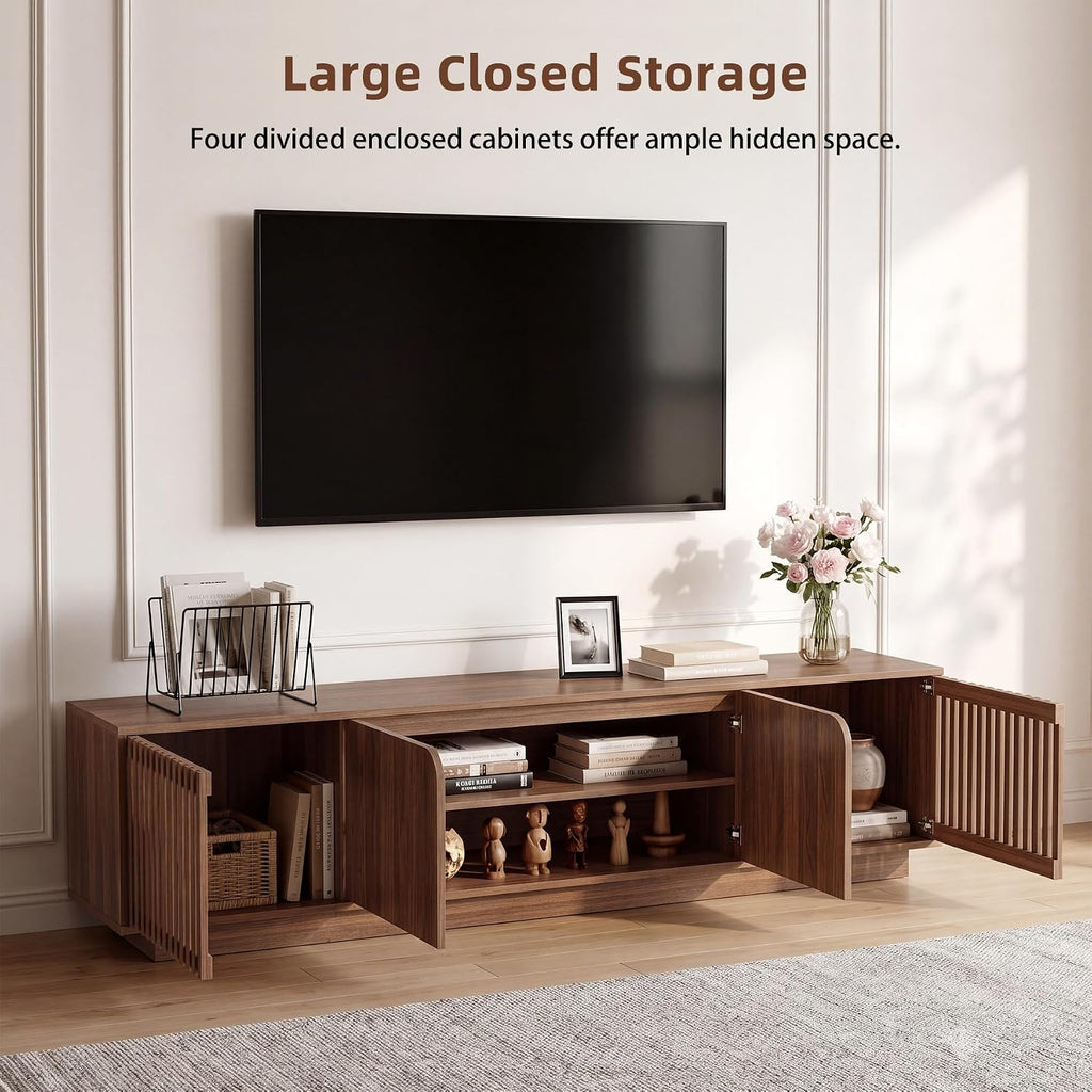 Slat‑Door Modern Storage TV Console Stand