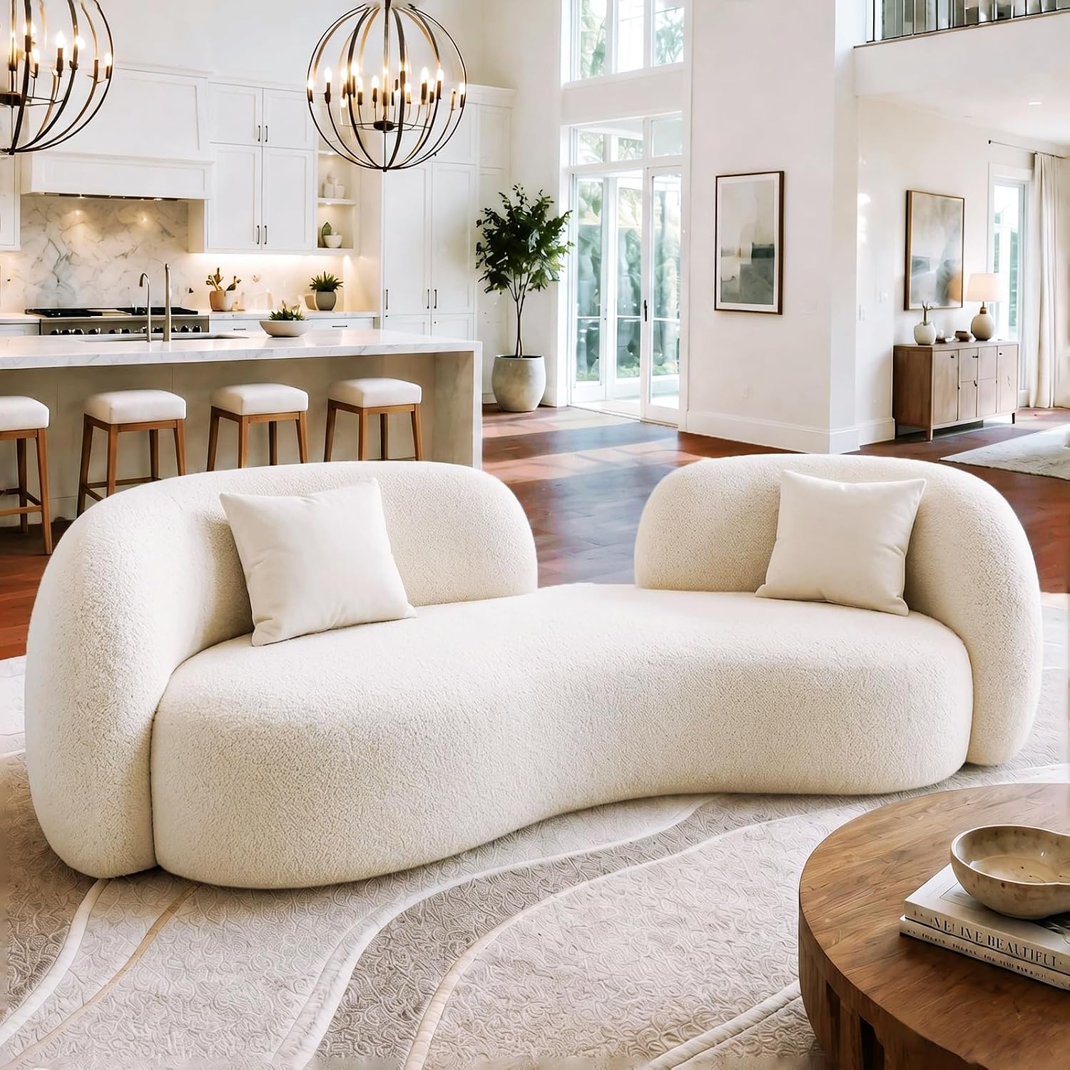 Cream Modern Curved Lounge Sofa Couch