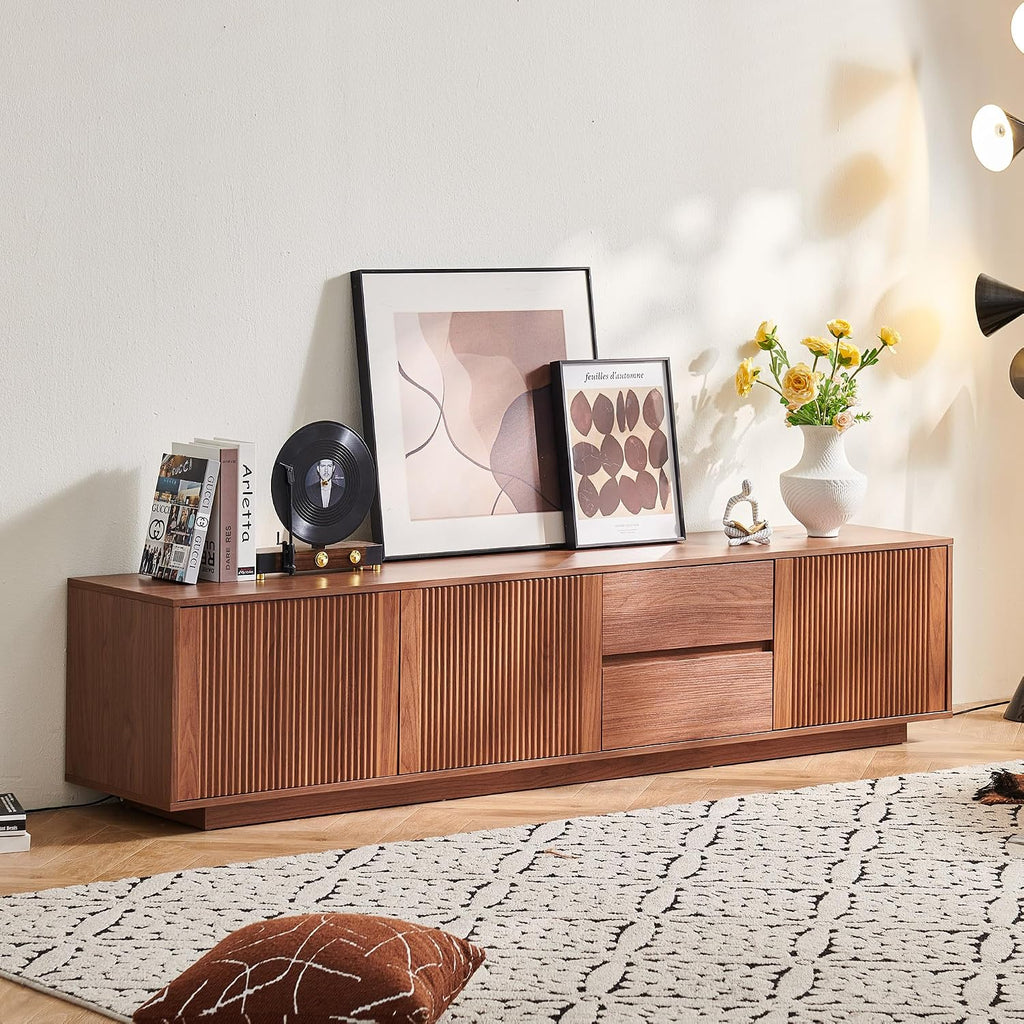 Fluted Modern Walnut TV Stand Console