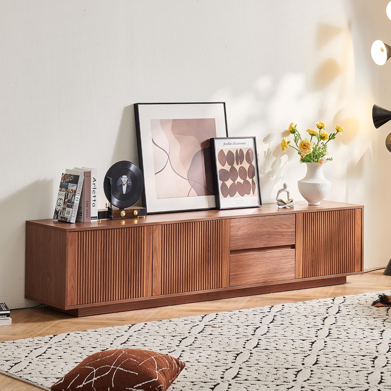 Fluted Modern Walnut TV Stand Console