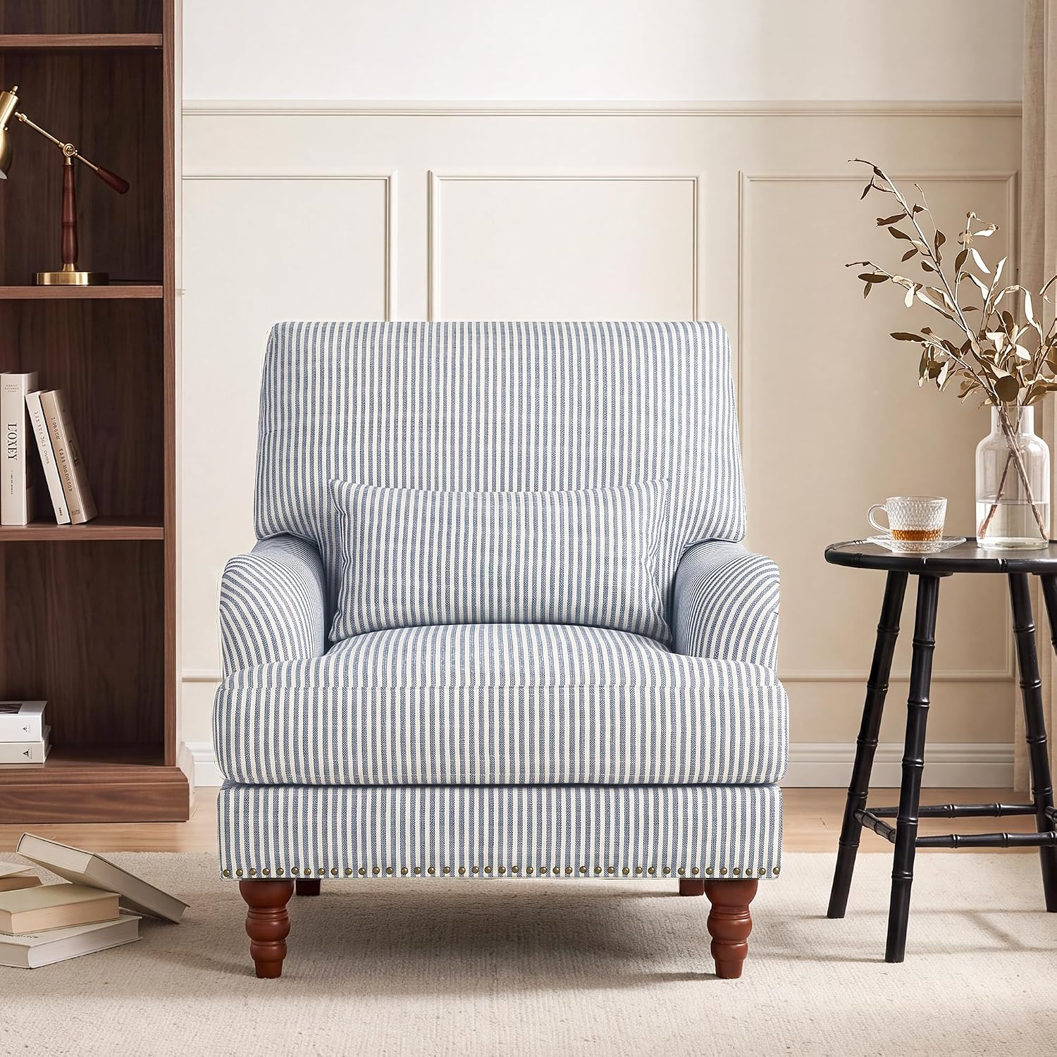 Blue Chenille Pinstripe Accent Chair