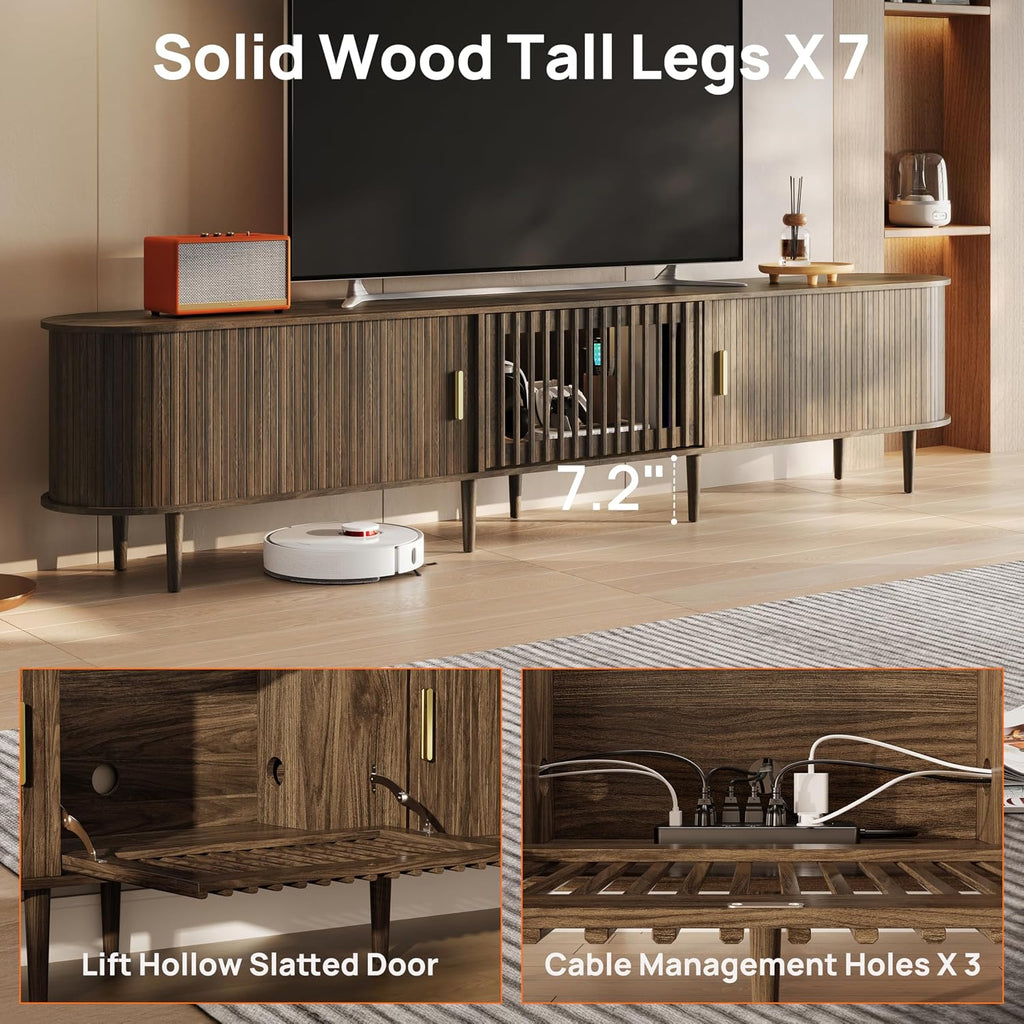 Fluted Walnut Modern Large TV Console Stand