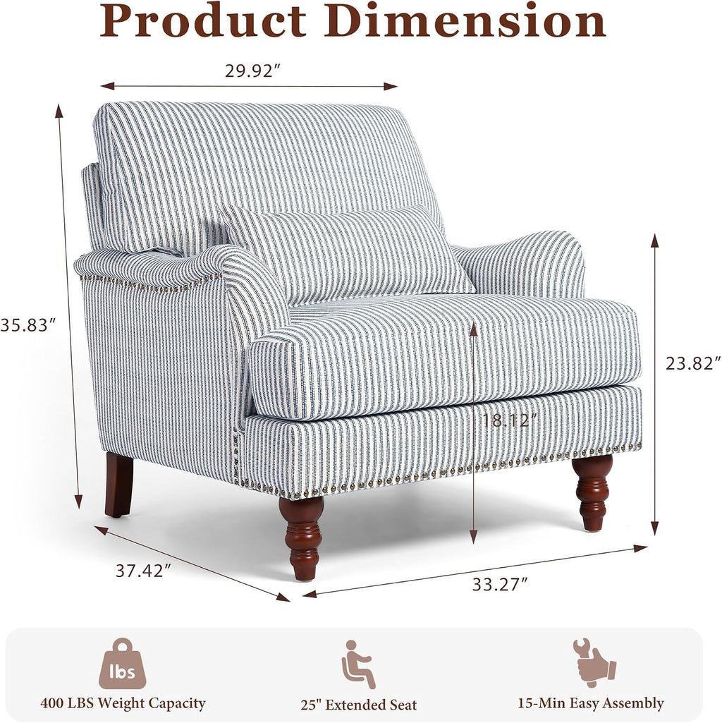 Blue Chenille Pinstripe Accent Chair