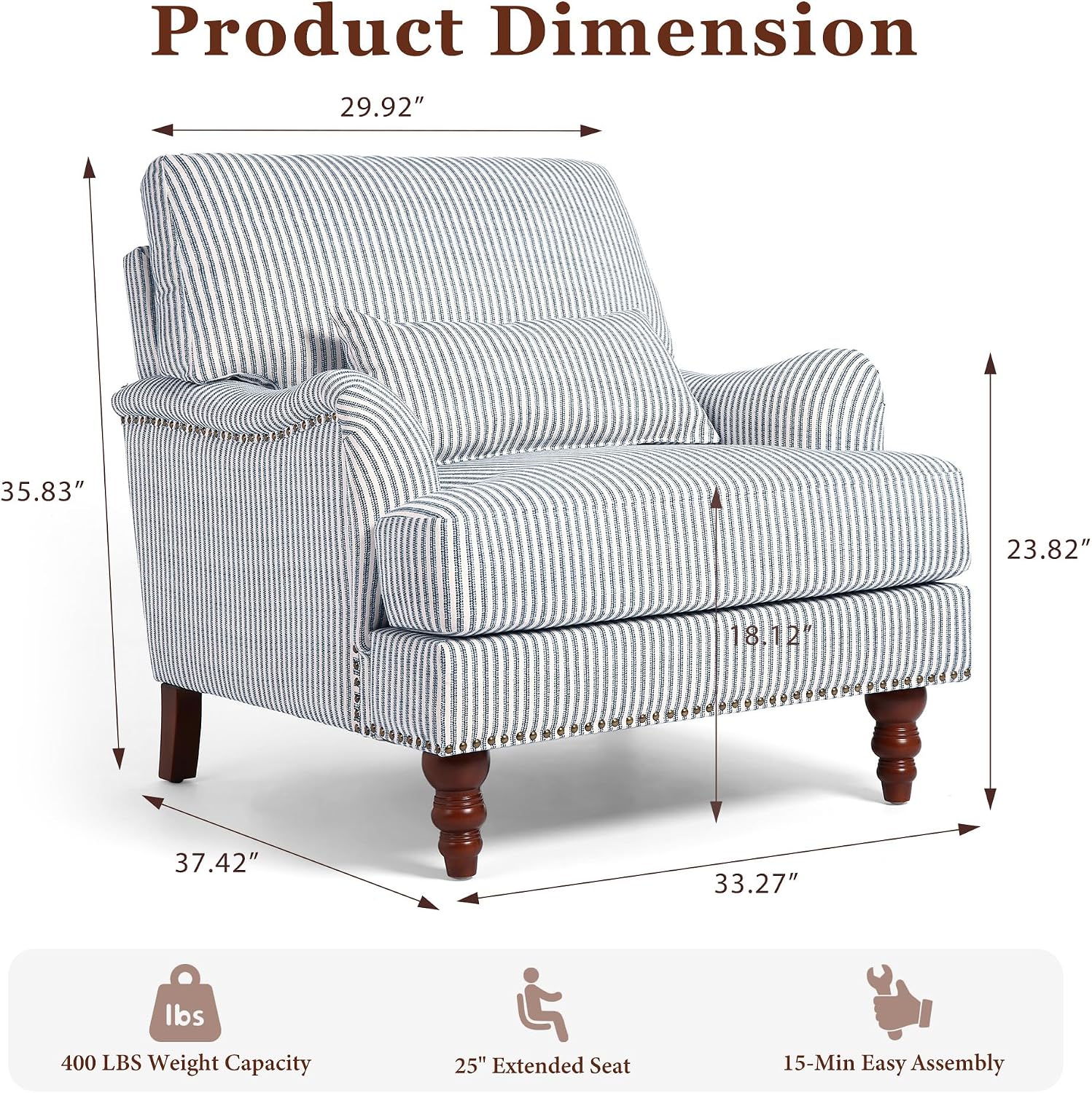 Blue Chenille Pinstripe Accent Chair