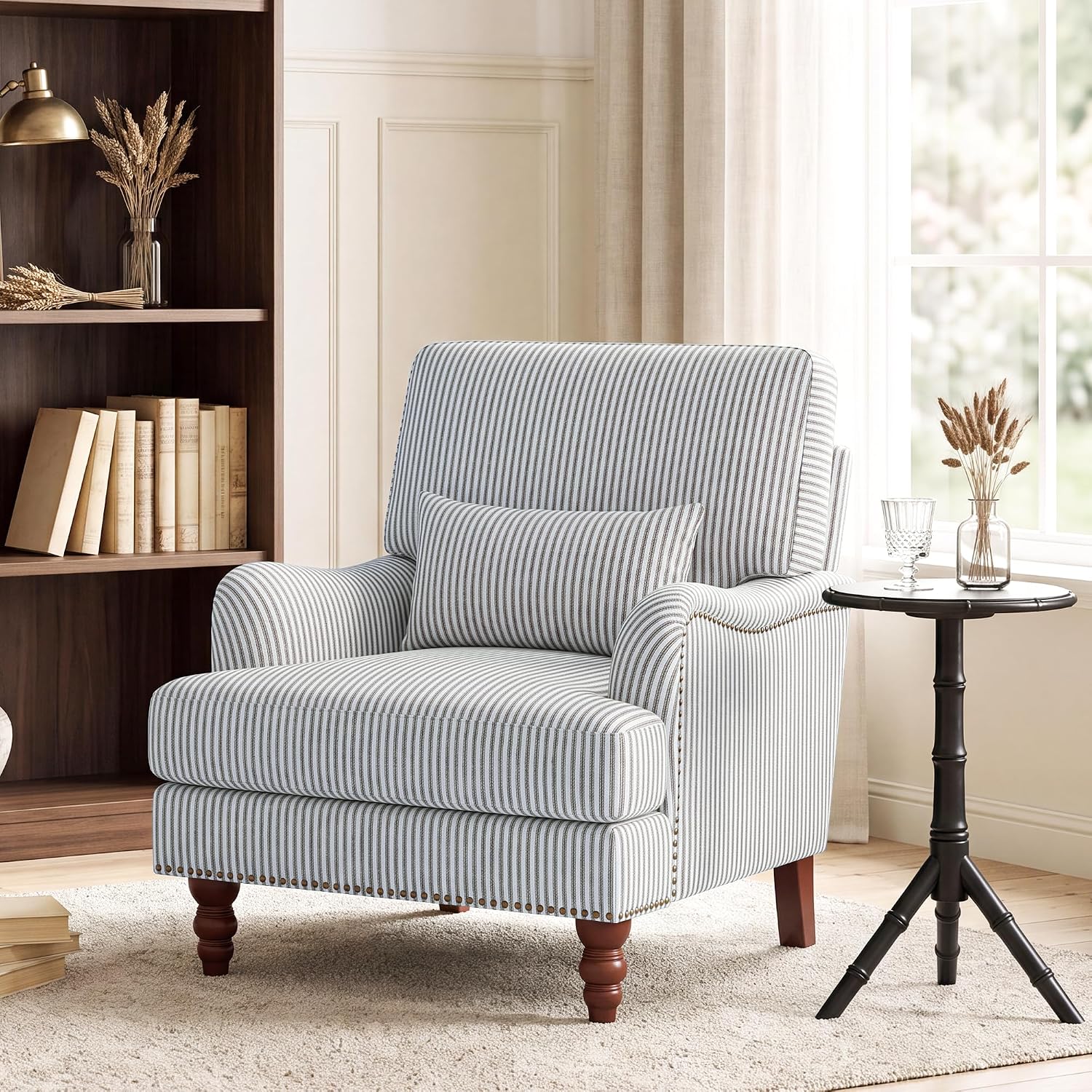 Blue Chenille Pinstripe Accent Chair