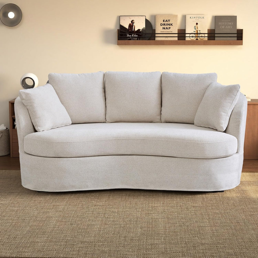 Beige Modern Curved 3‑Seater Sofa
