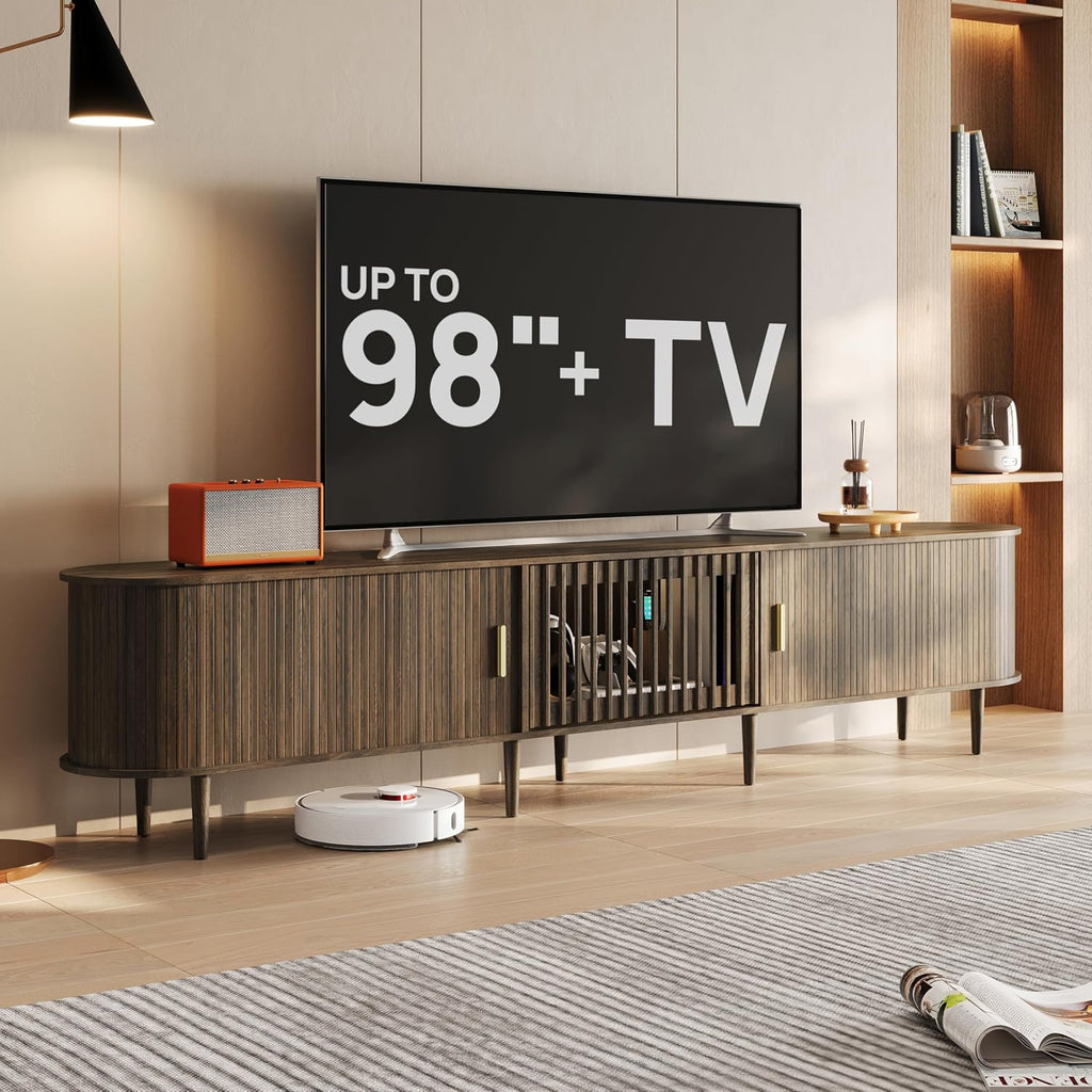 Fluted Walnut Modern Large TV Console Stand