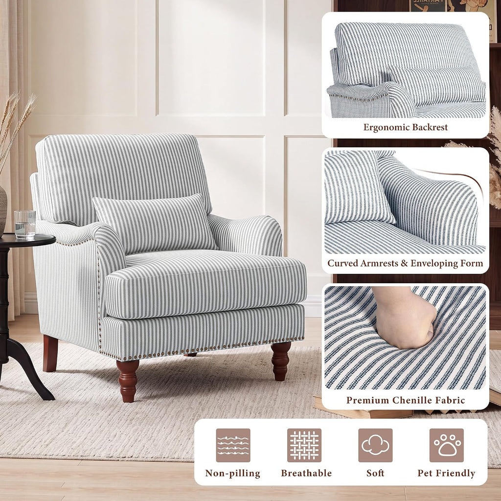 Blue Chenille Pinstripe Accent Chair