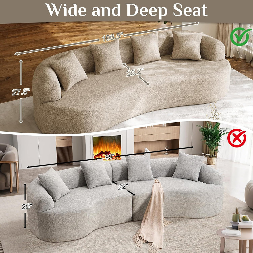Light‑Brown Chenille Curved 4‑Seater Sofa