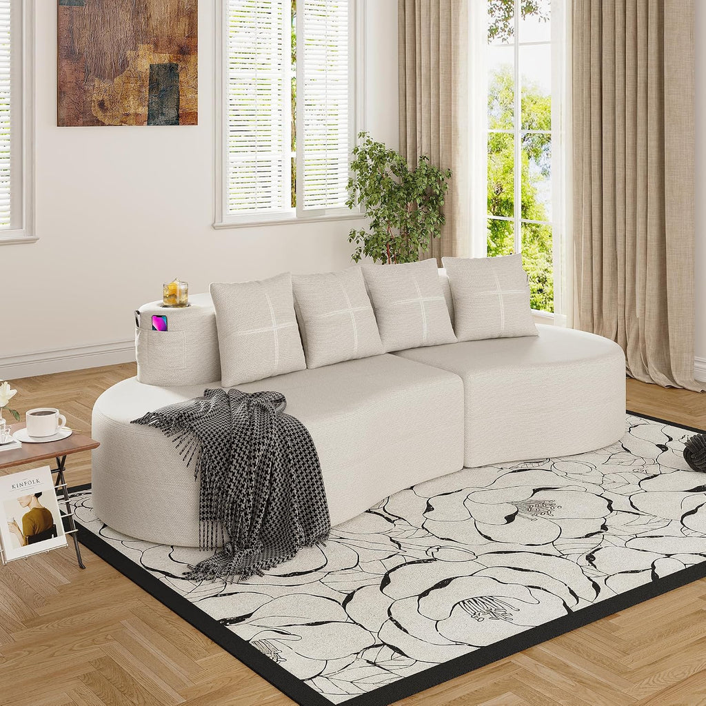 Beige Chenille Curved Sectional Sofa