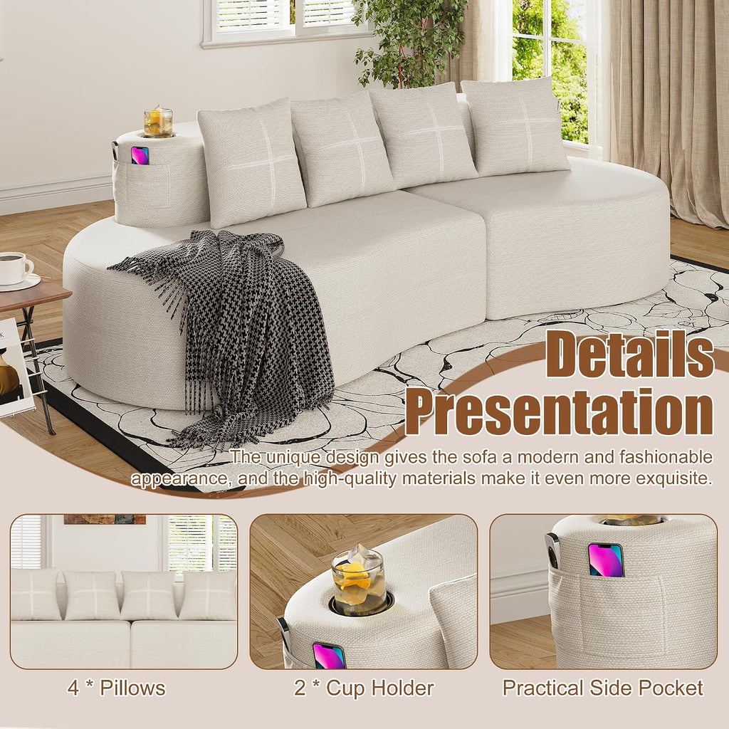 Beige Chenille Curved Sectional Sofa