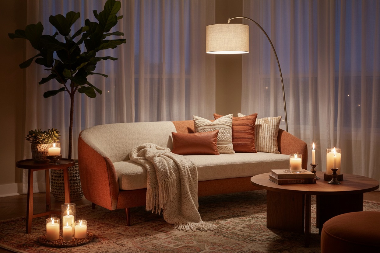 Mixed-Fabric Curved Settee